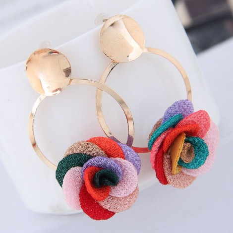 Metal Simple And Sweet Fabric Small Flower Personality Celebrity Style Female Earrings Nhsc199103