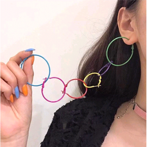 Stylish Metallic Fluorescent Simple Circles Earrings Nhsc199654
