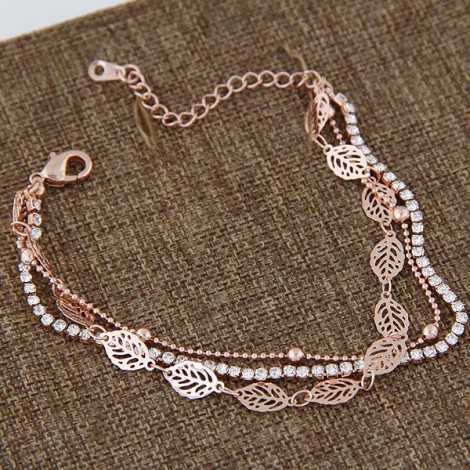 Boutique Korean Fashion Sweet Ol Flash Diamond Love Leaf Multilayer Bracelet Nhsc199759