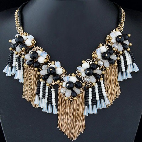 Fashion Jewelry Wholesale Metal Wild Crystal Flower Fringed Short Necklace Nhsc200867