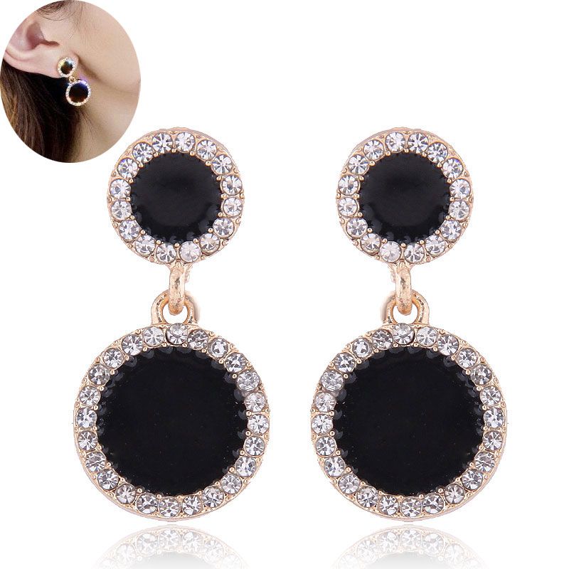 Korean Fashion Metal Simple And Sweet Simple Round Pendant Diamond Earrings Nhsc200868