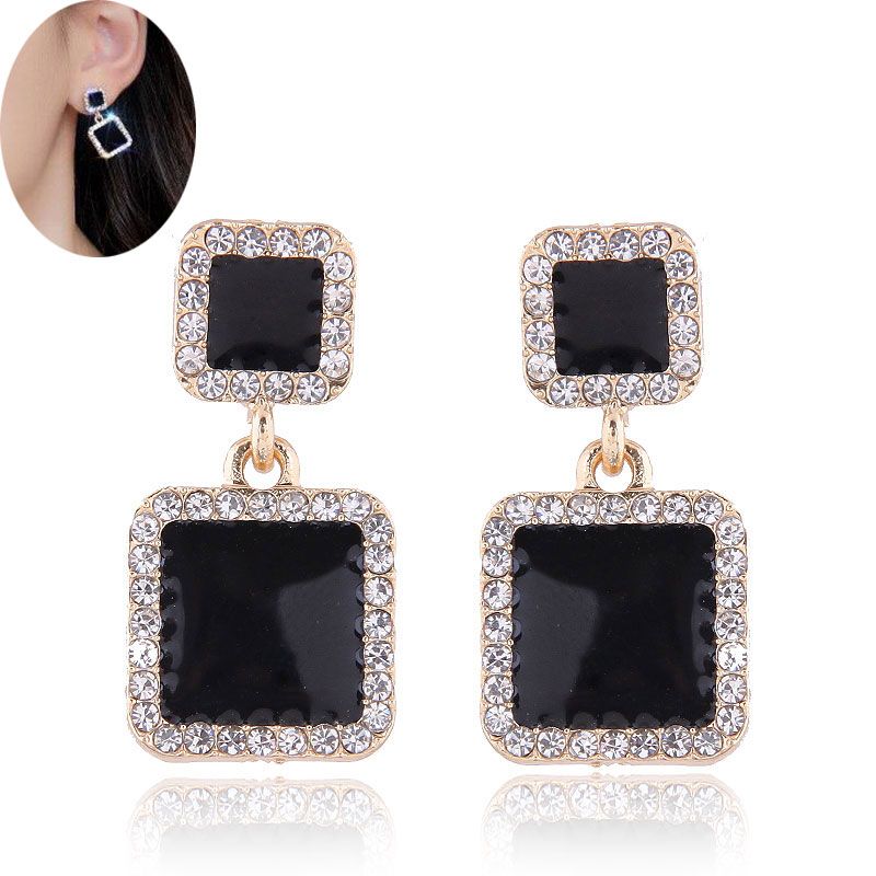 Korean Fashion Metal Concise Sweet And Concise Size Square Diamond Earrings Nhsc200870