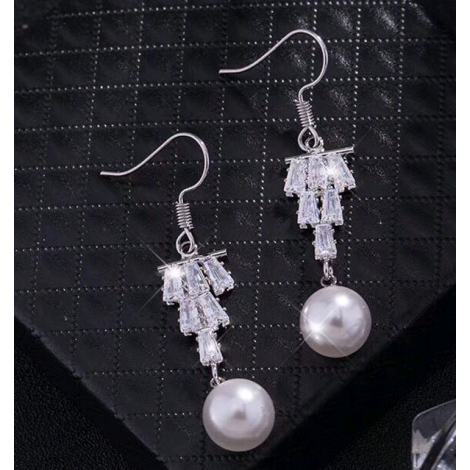 Exquisite Korean Fashion Sweet Ol Inlaid Zircon Pearl Wild Earrings Nhsc200876