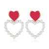 Korean Fashion Sweet Contrast Color Ol Love Pearl Earrings Nhsc200881