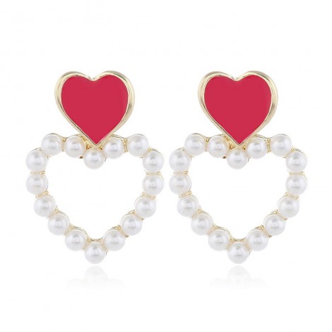 Korean Fashion Sweet Contrast Color Ol Love Pearl Earrings Nhsc200881