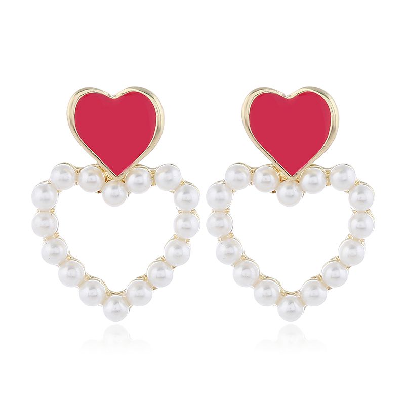 Korean Fashion Sweet Contrast Color Ol Love Pearl Earrings Nhsc200881