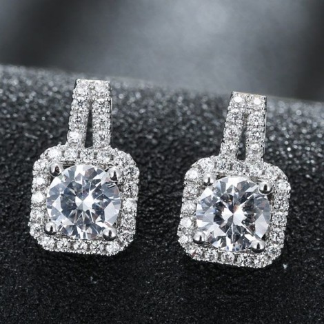 Delicate Korean Fashion Sweet Cube Square Diamond Zircon Stud Earrings Nhsc201023