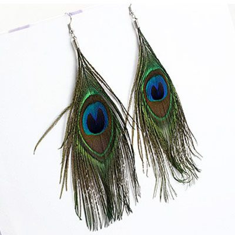 Korean Fashion Boho Ethnic Peacock Feather Earrings Nhsc201783