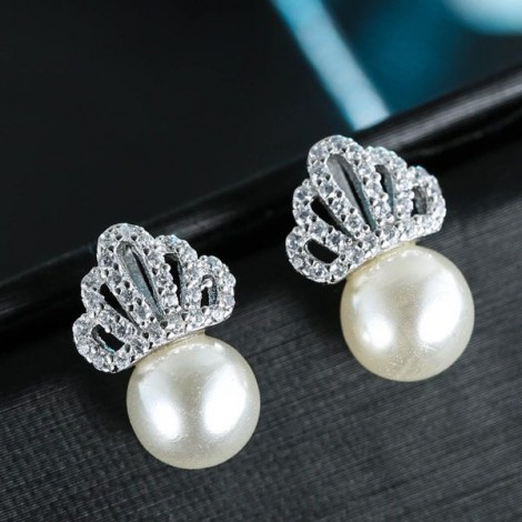 Korean Earrings Fashion Sweet Crown Pearl Earrings Nhsc201796