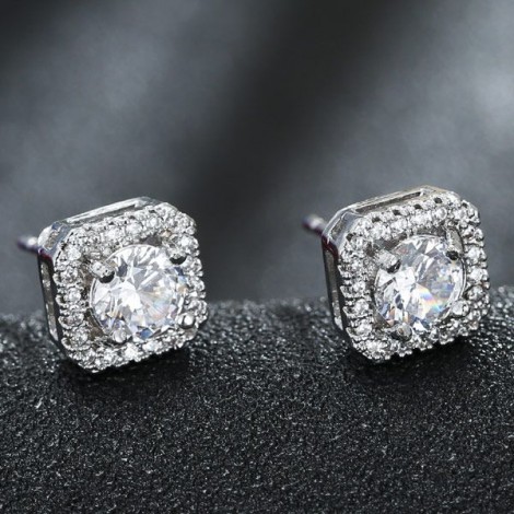 Korean Fashion Sweet Cube Square Diamond Zircon Stud Earrings Nhsc201813
