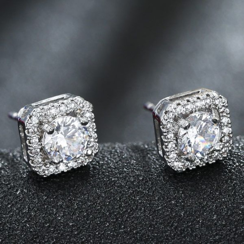 Korean Fashion Sweet Cube Square Diamond Zircon Stud Earrings Nhsc201813