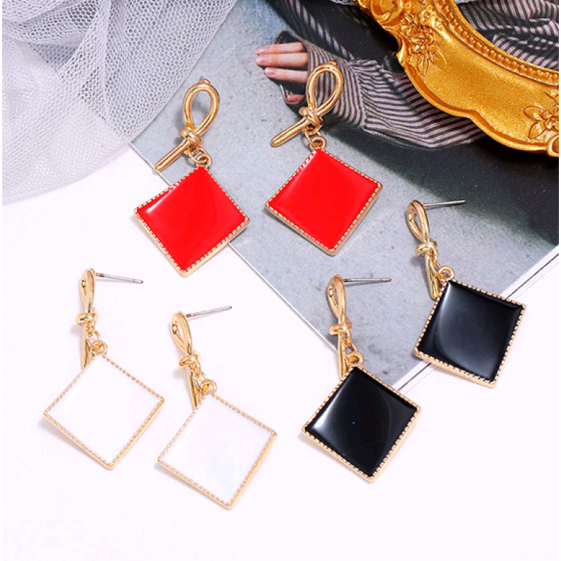 Korean Fashion Sweet Contrast Geometric Square Earrings Nhsc201819