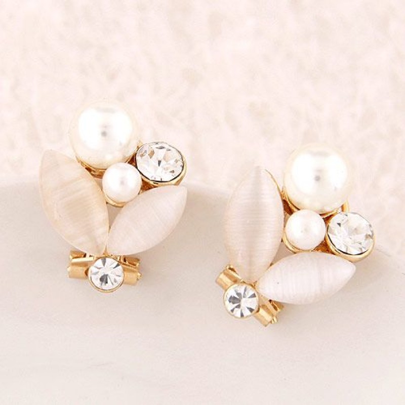 Korean Fashion Sweet Flash Diamond Shell Branch Leaf Earrings Nhsc201824