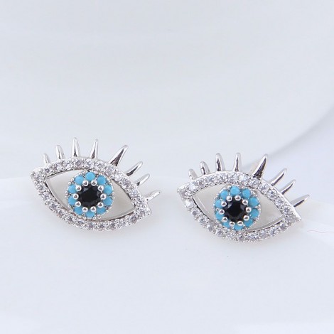 925 Silver Pin Korean Fashion Simple Sweet Zircon Demon Eye Eye Studs Nhsc201829