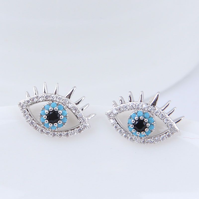 925 Silver Pin Korean Fashion Simple Sweet Zircon Demon Eye Eye Studs Nhsc201829