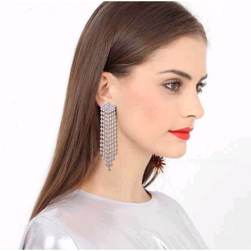 Fashion Jewelry Metal Flash Diamond Tassel Exaggerated Earrings Nhsc202422