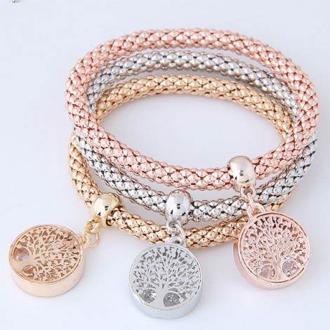 Fashion Jewelry Fashion Simple Tricolor Auspicious Tree Pendant Tricolor Corn Chain Multilayer Bracelet Nhsc202426