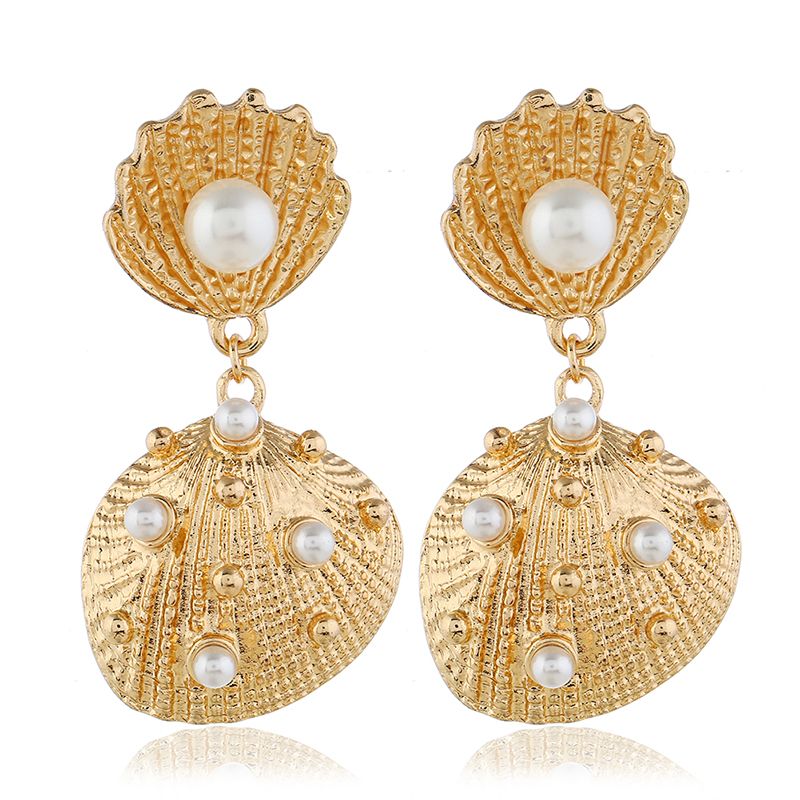 Fashion Jewelry Metallic Simple Metal Shell Pearl Earrings Nhsc202459