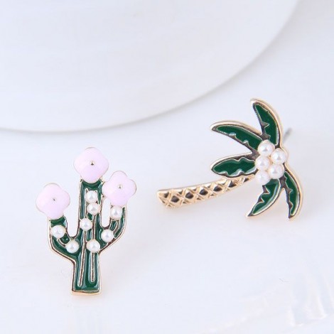 Korean Fashion Metal Wild Flower Tree Asymmetric Earrings Nhsc202462