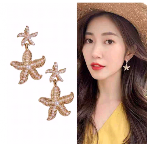 Fashion Jewelry Metallic Simple Starfish Pearl Stud Earrings Nhsc202465