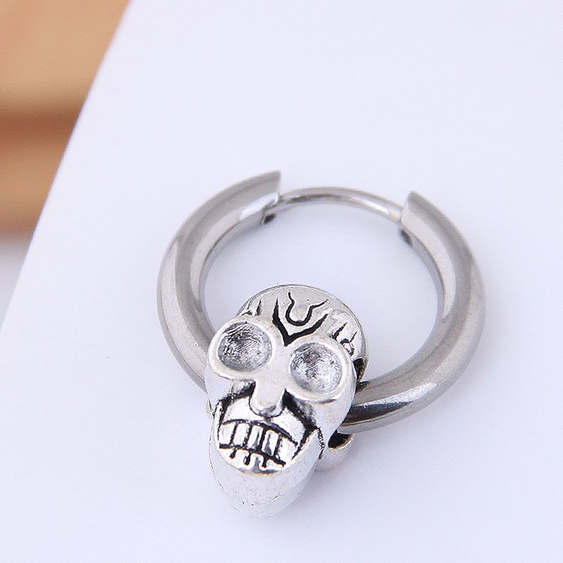 Earrings Men39s Single Simple Earrings Simple Hip Hop Titanium Steel Skull Men39s Earrings Nhsc203477