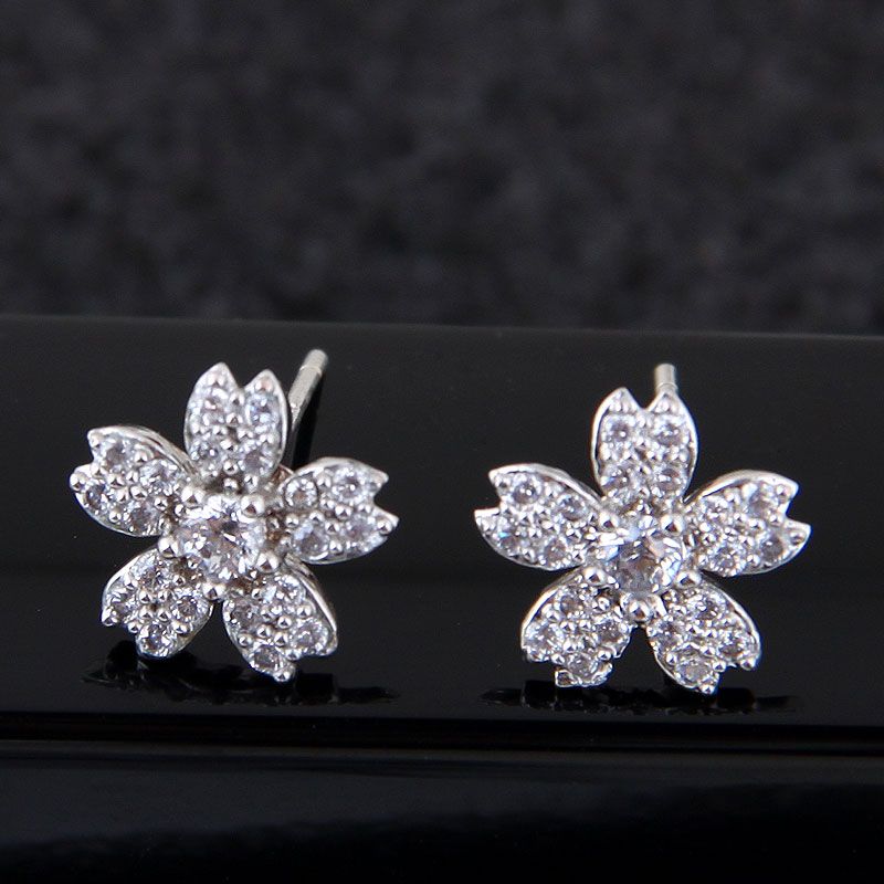 Korean Fashion Sweet Zirconium Simple Flower Stud Earrings Whoesales Yiwu Nhsc203738