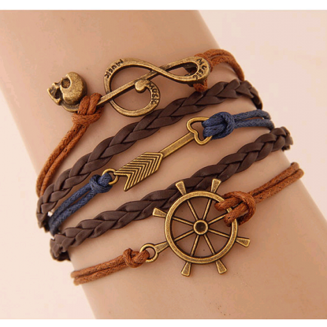 Fashion Retro Creative Ship Anchor Arrow Notes Combination Alloy Accessories Handmade Multilayer Braided Bracelet Yiwu Toppinggoods Wholesale Nhsc209564