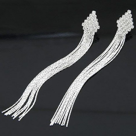 Korean Fashion Flash Diamond Rhombus Super Long Tassel Earrings Yiwu Toppinggoods Wholesale Nhsc210049