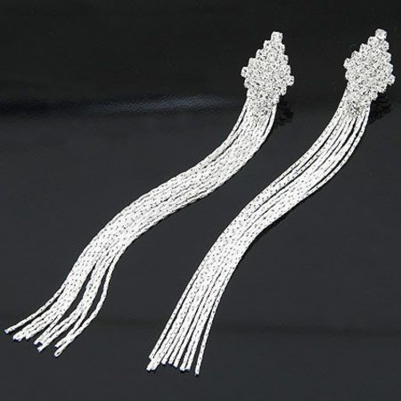 Korean Fashion Flash Diamond Rhombus Super Long Tassel Earrings Yiwu Toppinggoods Wholesale Nhsc210049