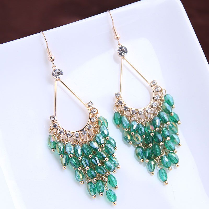 Korean Fashion Beautifully Concise Handmade Wild Drop Crystal Exaggerated Earrings Yiwu Toppinggoods Wholesale Nhsc210441
