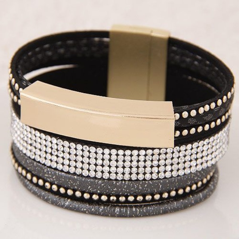 New Fashion Metal Shine Multilayer Leather Wild Fashion Ultra Wide Magnetic Buckle Bracelet Yiwu Toppinggoods Wholesale Nhsc210466