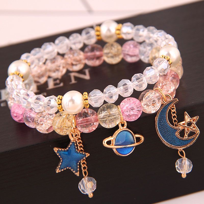 Korean Fashion Simple And Versatile Multielement Pendant Crystal Glass Ball Bead Fashion Doublelayer Bracelet Yiwu Toppinggoods Wholesale Nhsc210468