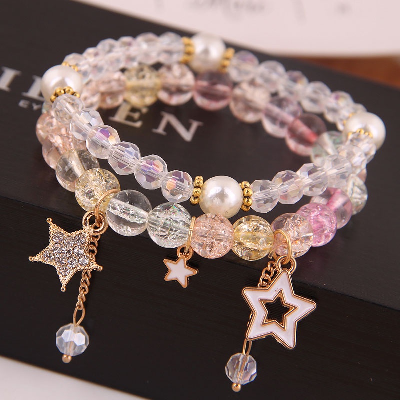 Korean Fashion Simple And Versatile Multielement Pendant Crystal Glass Ball Bead Fashion Doublelayer Bracelet Yiwu Toppinggoods Wholesale Nhsc210469
