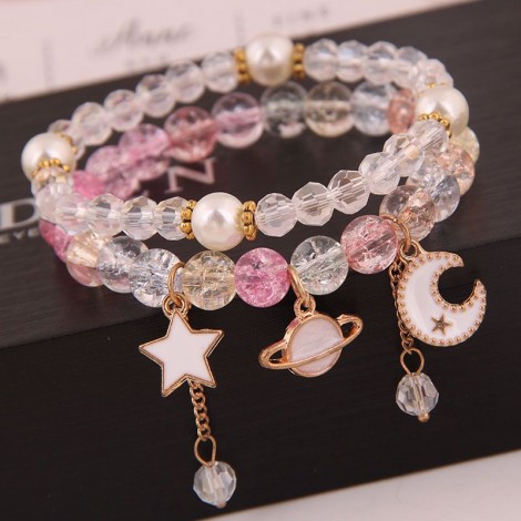 Korean Fashion Simple And Versatile Multielement Pendant Crystal Glass Ball Bead Fashion Doublelayer Bracelet Yiwu Toppinggoods Wholesale Nhsc210470