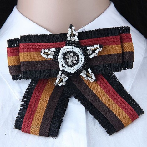Simple Bow Knot Versatile Metal Woven Rice Beads Pentagram Tassel Accessories Collar Brooch Yiwu Toppinggoods Wholesale Nhsc211272