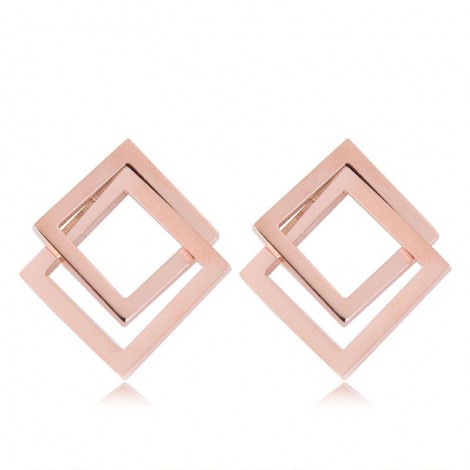 Fashion Titanium Steel Rose Gold Threedimensional Square Earrings Yiwu Toppinggoods Wholesale Nhsc211311