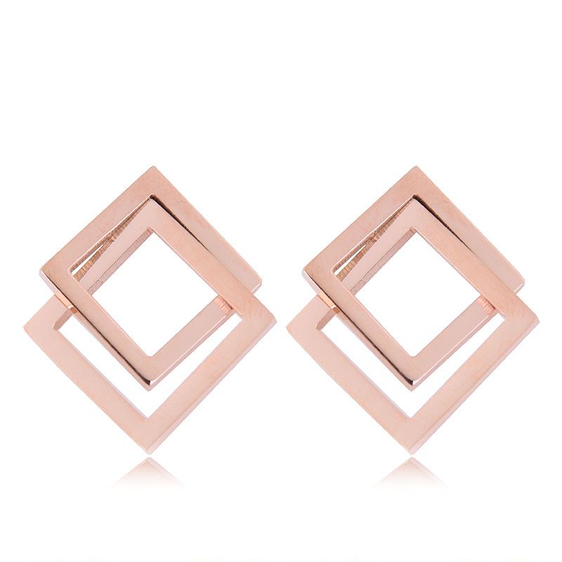 Fashion Titanium Steel Rose Gold Threedimensional Square Earrings Yiwu Toppinggoods Wholesale Nhsc211311
