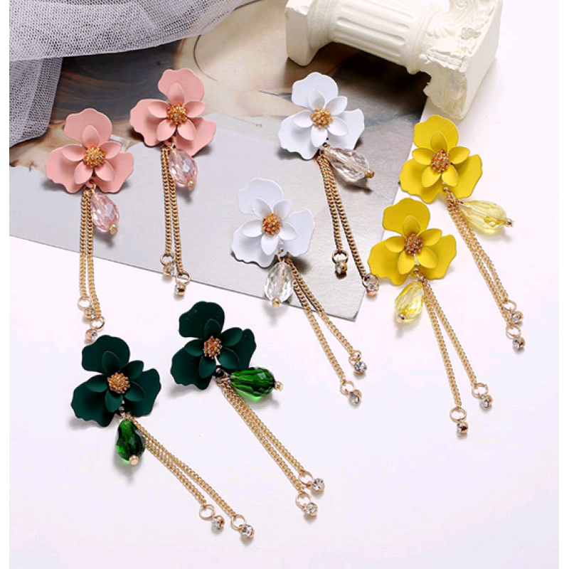 Korean Style Fashion Simple Flower Fringe Temperament Earrings Nhsc216998