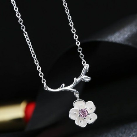 Korean Version Of Fashion Sweet Flowers Pink Diamond Personality Girl Necklace Nhsc217005
