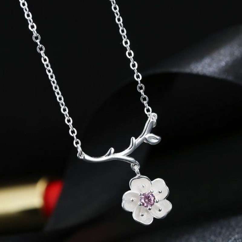 Korean Version Of Fashion Sweet Flowers Pink Diamond Personality Girl Necklace Nhsc217005