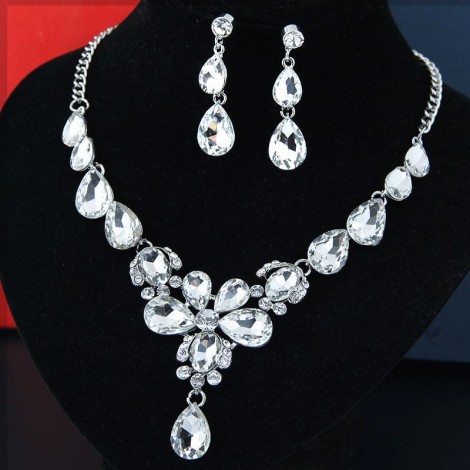 Fashion Metal Bright Luxury Flowers Water Droplets Bridal Accessories Exaggerated Bridal Necklace Earrings Set Wholesale Nhsc217019