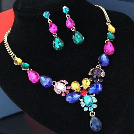 Fashion Metal Bright Luxury Flowers Water Droplets Bridal Accessories Temperament Exaggerated Bridal Necklace Earrings Set Wholesale Nhsc217020