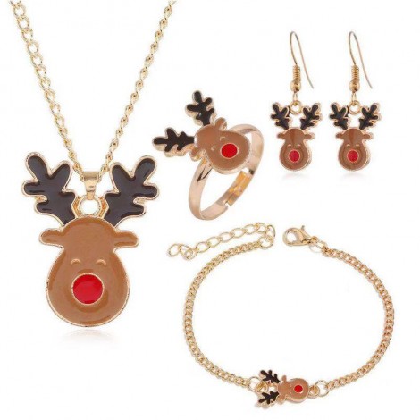 Fashion Metal Christmas Series Combination Fourpiece Set Necklace Earring Ring Bracelet Set Wholesale Nhsc217288