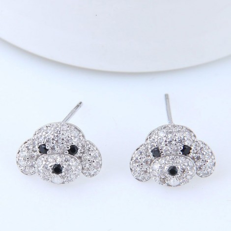 Exquisite Korean Fashion Sweet Inlaid Zircon Dog Puppy Personality Earrings Wholesale Nhsc218095