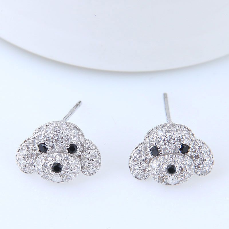 Exquisite Korean Fashion Sweet Inlaid Zircon Dog Puppy Personality Earrings Wholesale Nhsc218095