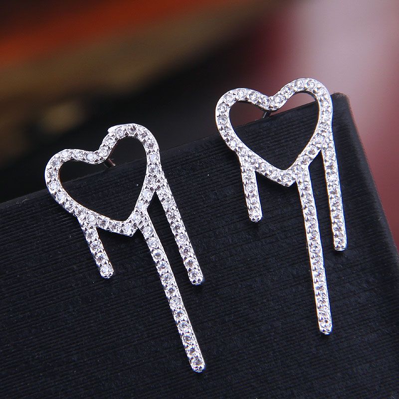Exquisite 925 Silver Post Korean Fashion Sweet Zirconium Love Personality Stud Earrings Wholesale Nhsc218097