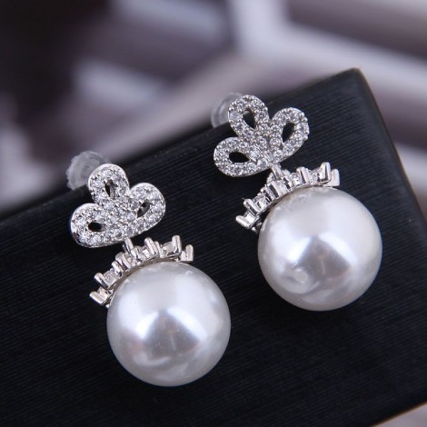 Exquisite 925 Silver Post Korean Fashion Copper Micro Inlay Zircon Pearl Earrings Wholesale Nhsc218101