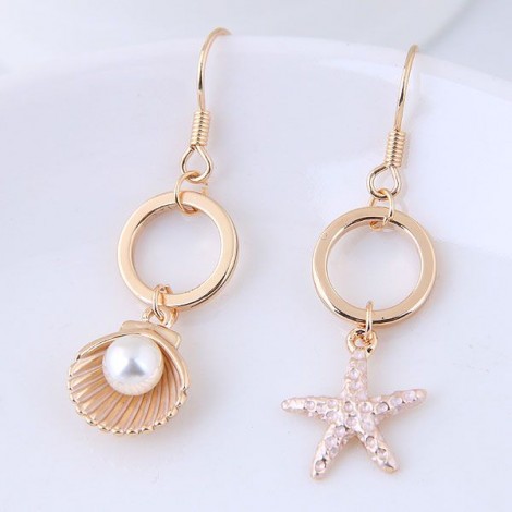 Boutique Korean Fashion Sweet Sea Shell Starfish Wild Asymmetric Personality Temperament Earrings Wholesale Toppinggoods Nhsc219058