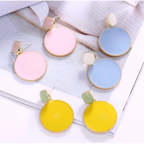 Korean Stylish Metal Sweet Contrast Color Disc Earrings Wholesale Toppinggoods Nhsc219069