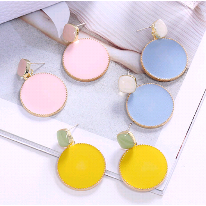 Korean Stylish Metal Sweet Contrast Color Disc Earrings Wholesale Toppinggoods Nhsc219069